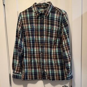 Duluth Trading Co Women's Blue & Brown Plaid Flannel Shirt size L